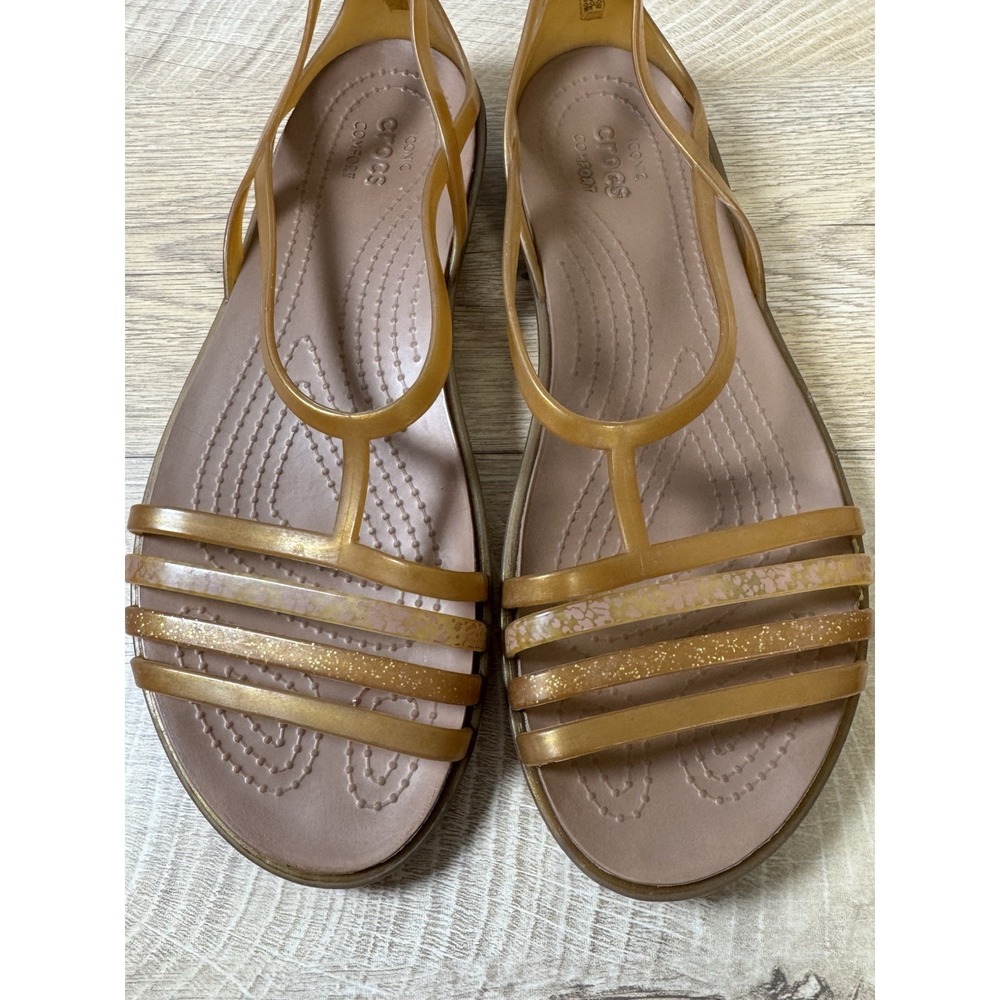 Crocs Womens Isabella Sandals 8 Bronze Gold Strappy Flat Jelly Slingback Shoes - Picture 3 of 8